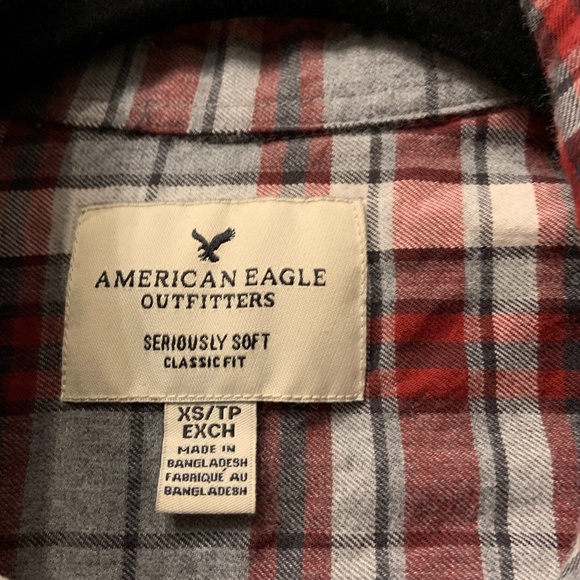 **2/$25**AE plaid cotton button down. XS - Picture 2 of 2